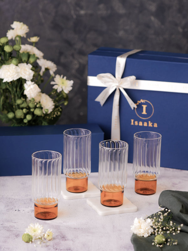 Highball Amber Set Of 4 Gift Box