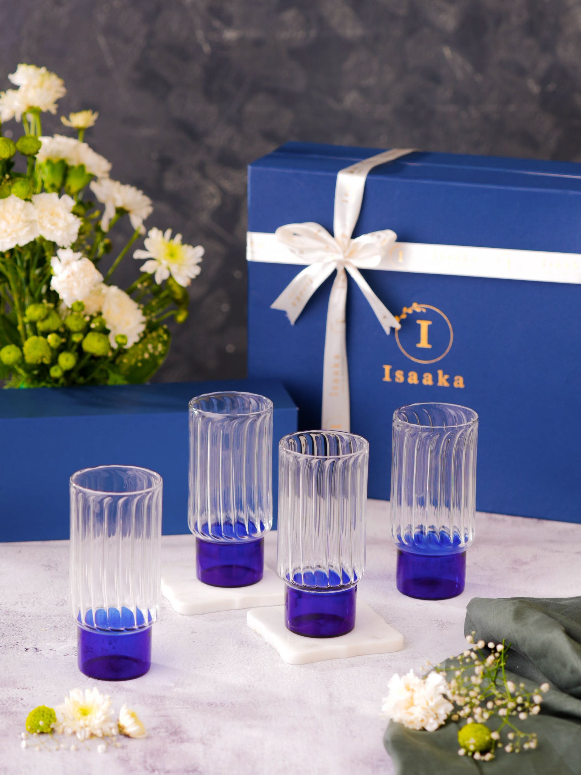 Highball Indigo  Set Of 4 Gift Box