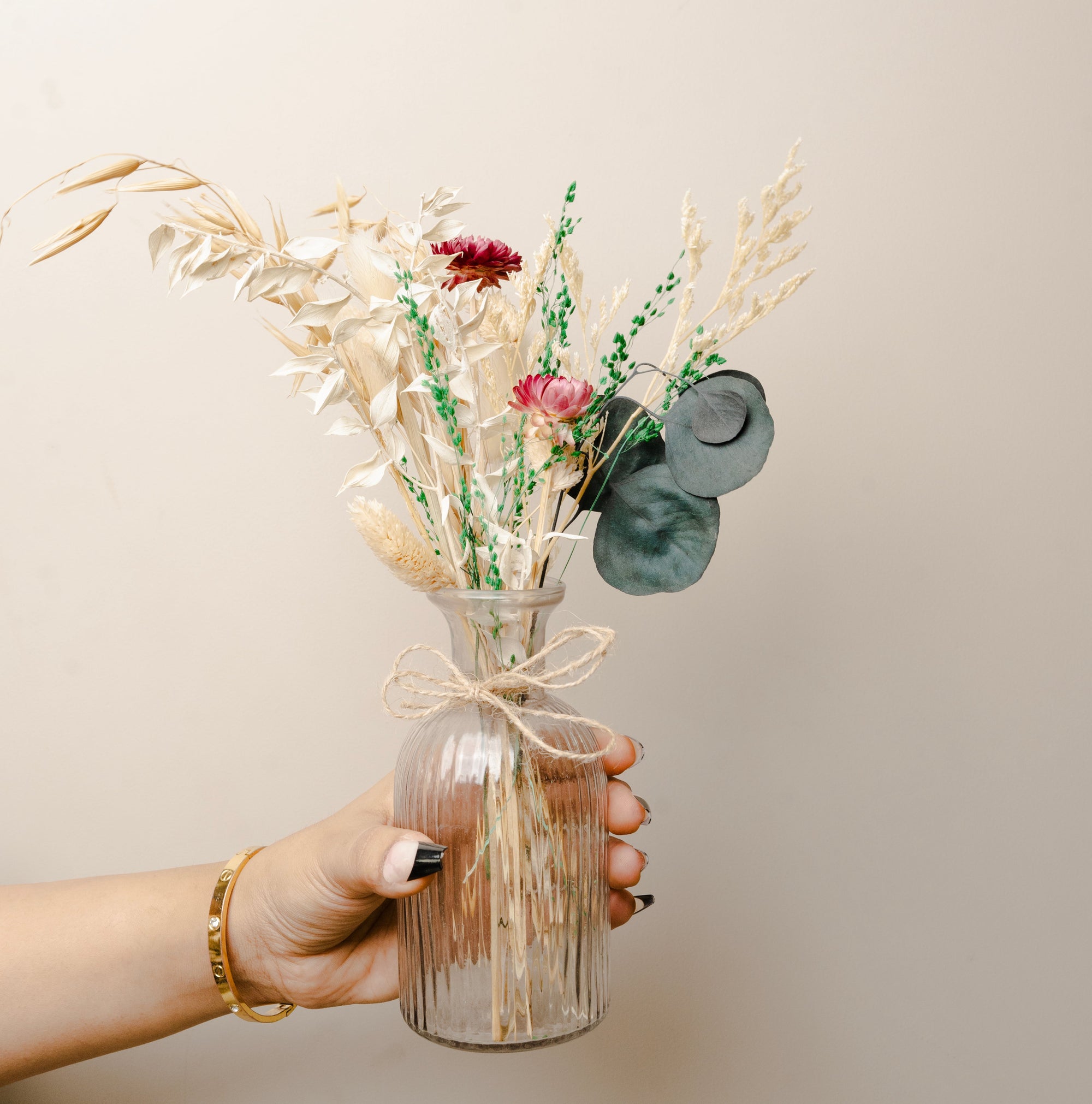 Crystal Bloom Clear Glass Vase with Dried Flowers | Modern Home Décor