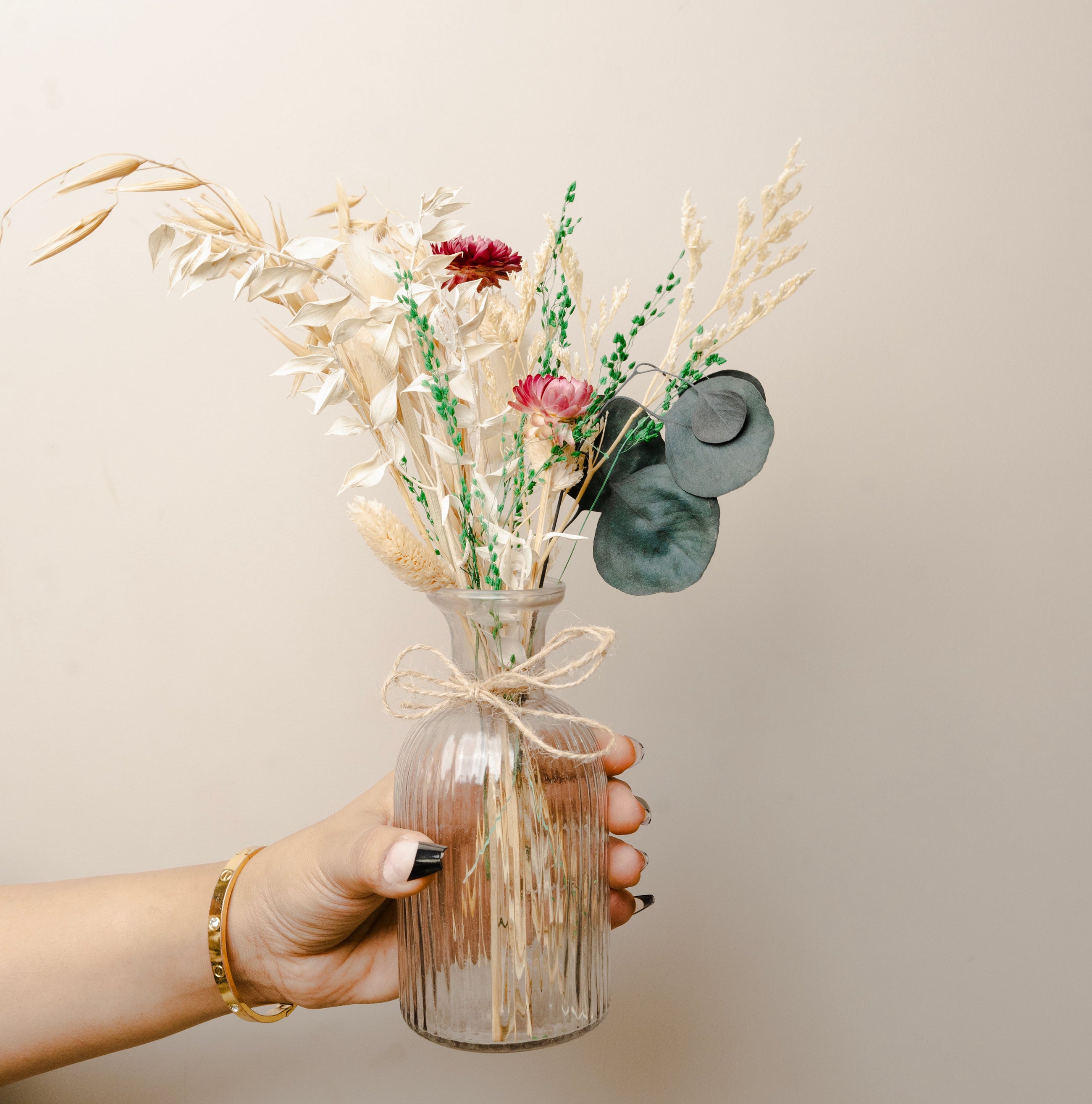 Crystal Bloom Clear Glass Vase with Dried Flowers | Modern Home Décor