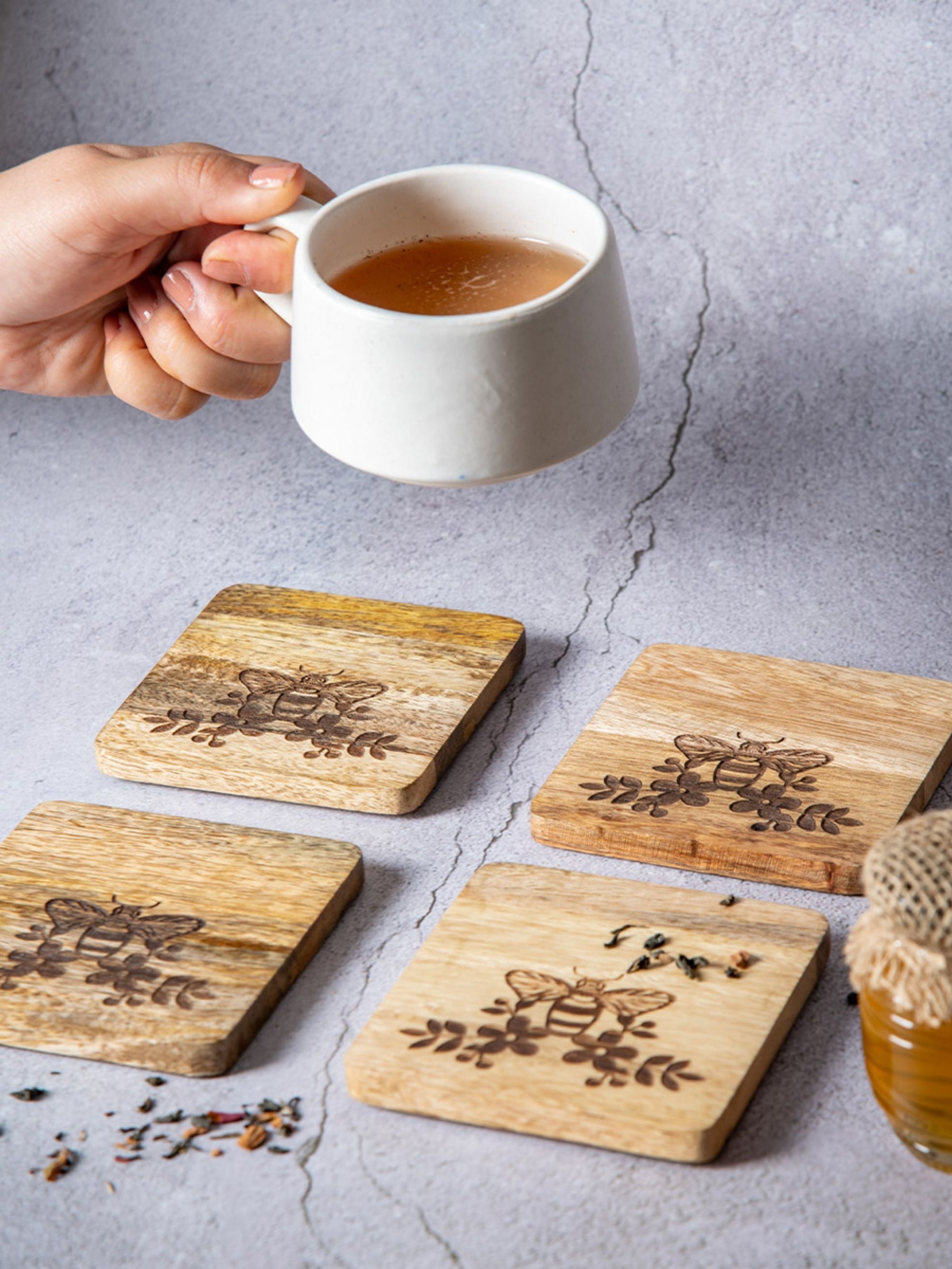 Wooden Coasters Set of 4 - Honey Bee