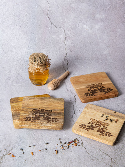 Honey Bee Wooden Coasters Set of 4