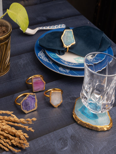 Handmade Agate Coasters & Napkin Rings Set of 4 Hamper – Elegant Natural Stone Tableware Gift Set