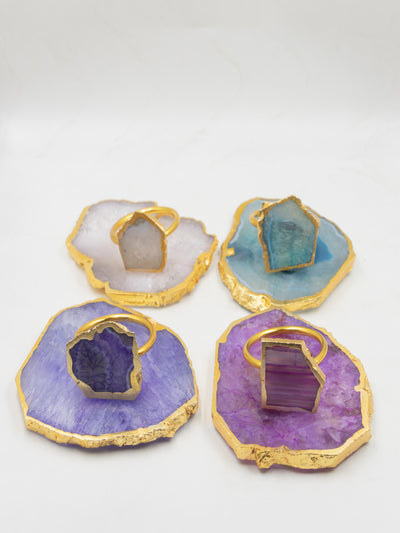 Handmade Agate Coasters & Napkin Rings Set of 4 Hamper – Elegant Natural Stone Tableware Gift Set