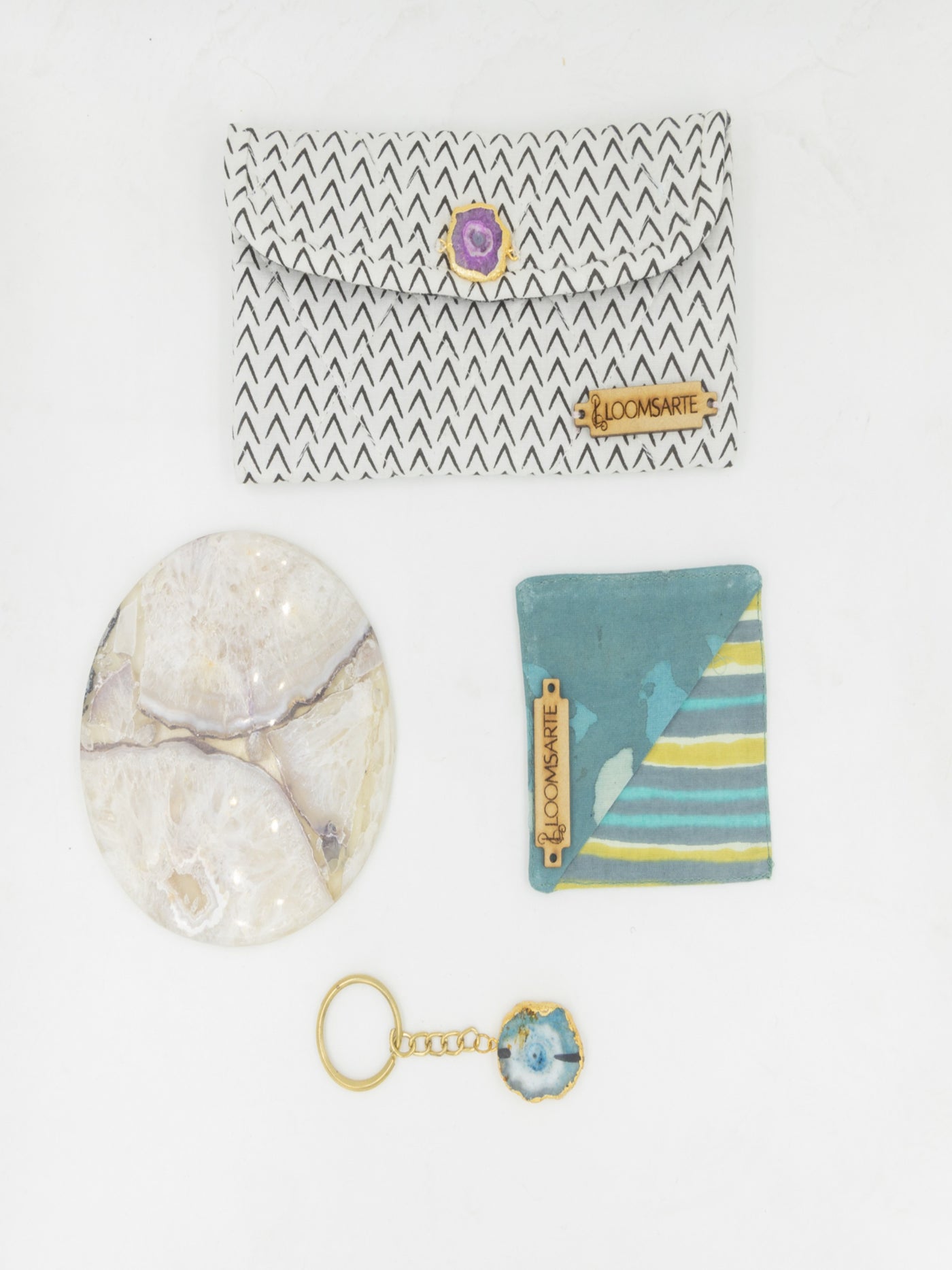 Cotton Spectacle Case Cotton Bookmark Agate Coaster & Agate Keychain Gift Hamper – Elegant & Thoughtful Gift Set