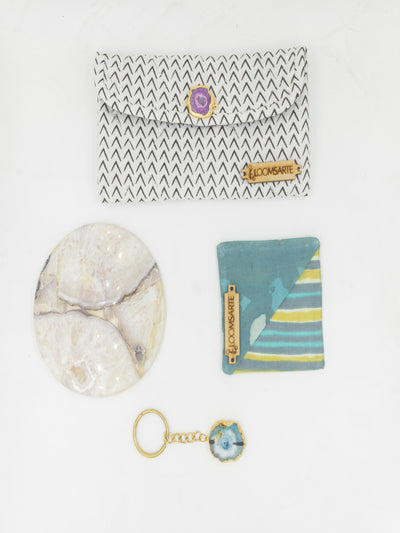 Cotton Spectacle Case Cotton Bookmark Agate Coaster & Agate Keychain Gift Hamper – Elegant & Thoughtful Gift Set