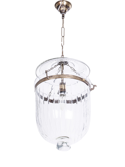 Hundi Line Cut Glass Bell Jar Hanging Lantern