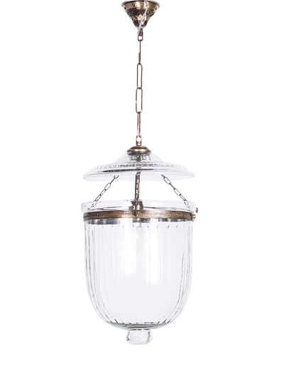 Hundi Line Cut Glass Bell Jar Hanging Lantern