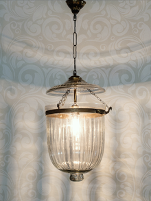 Hundi Line Cut Glass Bell Jar Hanging Lantern
