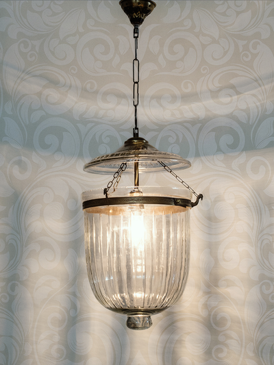 Hundi Line Cut Glass Bell Jar Hanging Lantern