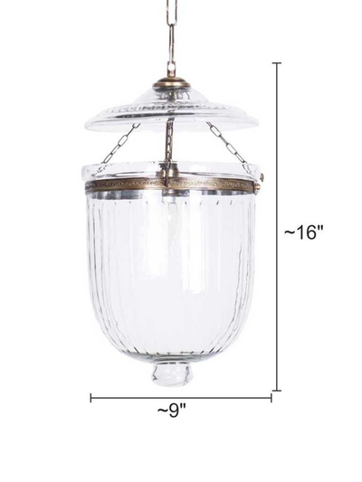Hundi Line Cut Glass Bell Jar Hanging Lantern