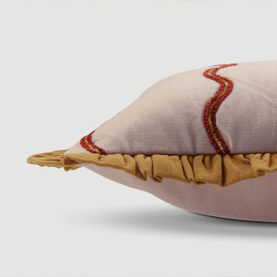 Aria Ruffle Oatmeal Embroidered Lumbar Cushion Cover