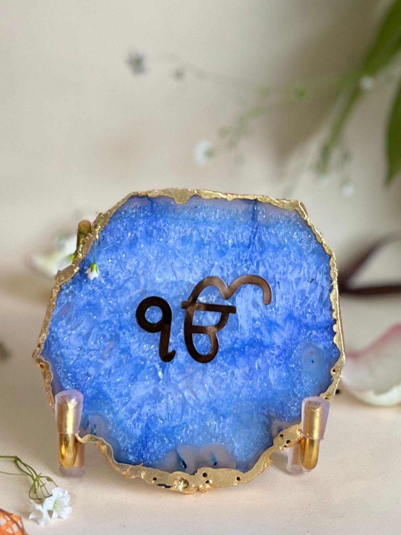 Ik Onkar Metal Holder with Blue Agate