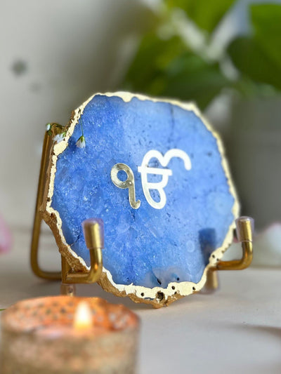 Ik Onkar Metal Holder with Blue Agate