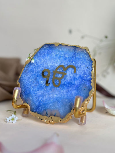 Ik Onkar Metal Holder with Blue Agate