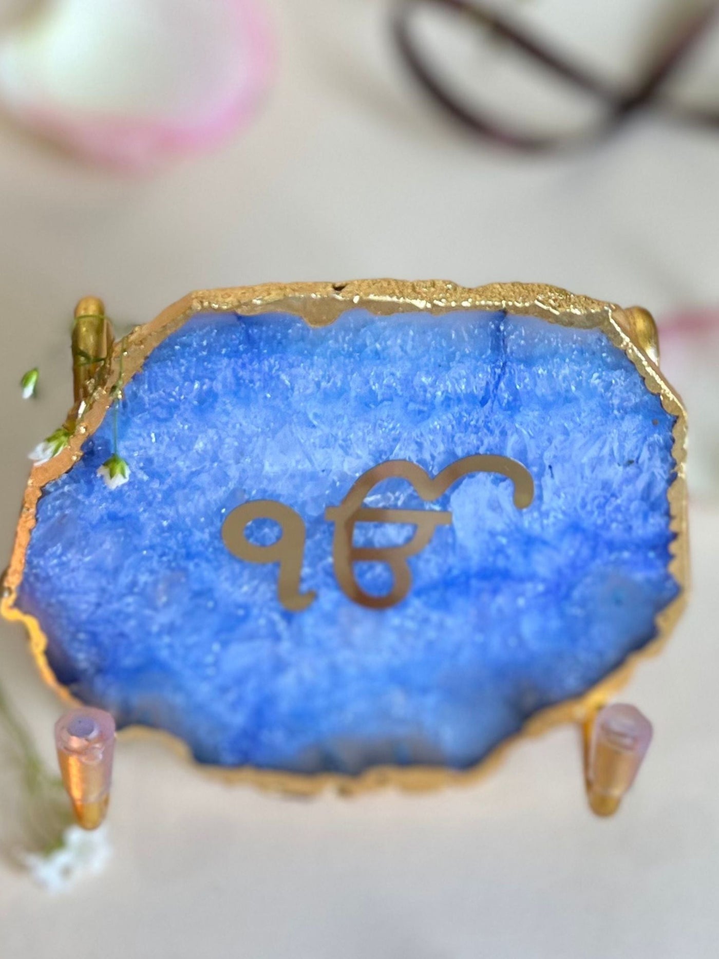 Ik Onkar Metal Holder with Blue Agate