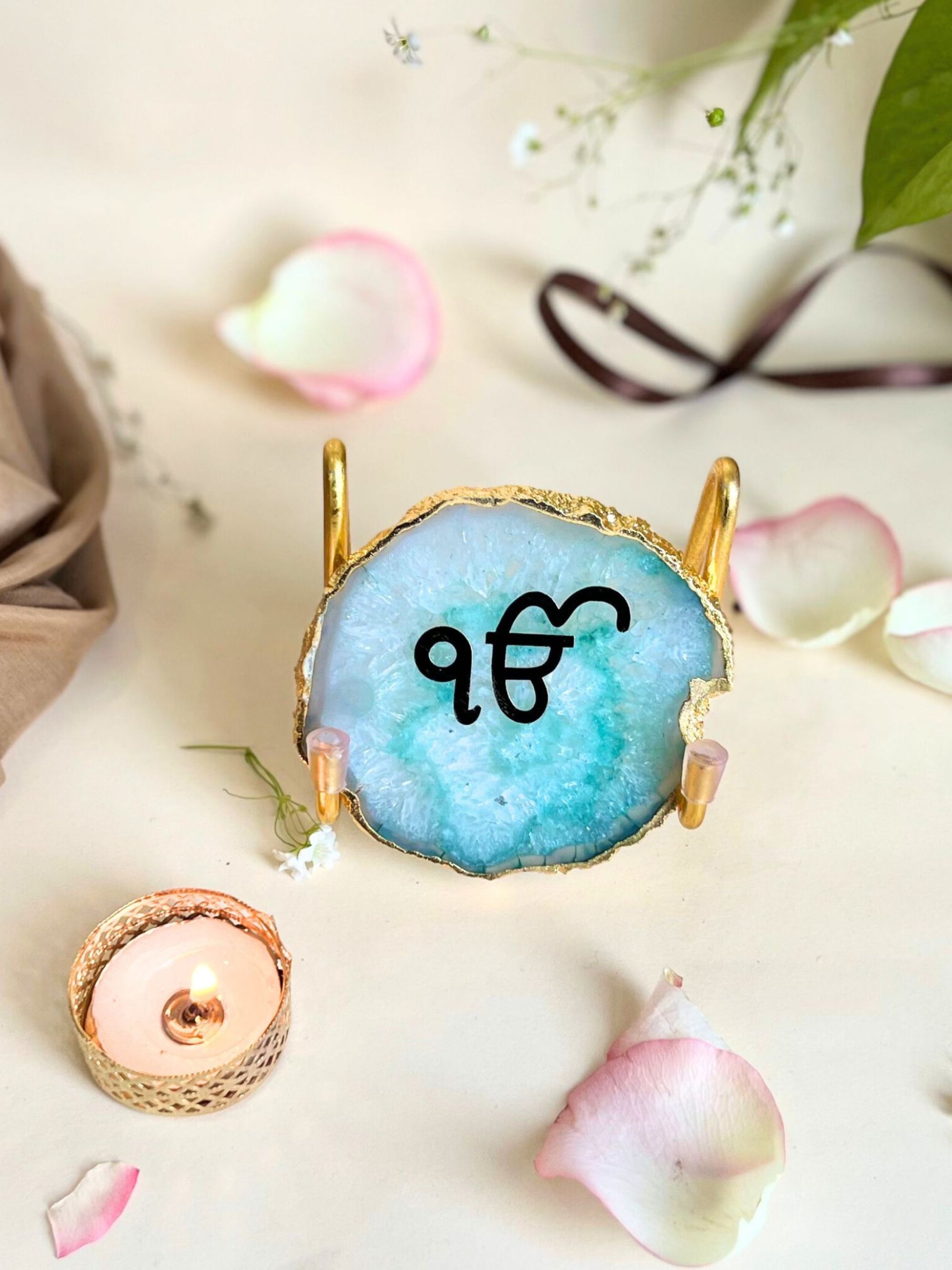 Ik Onkar Metal Holder with  Agate