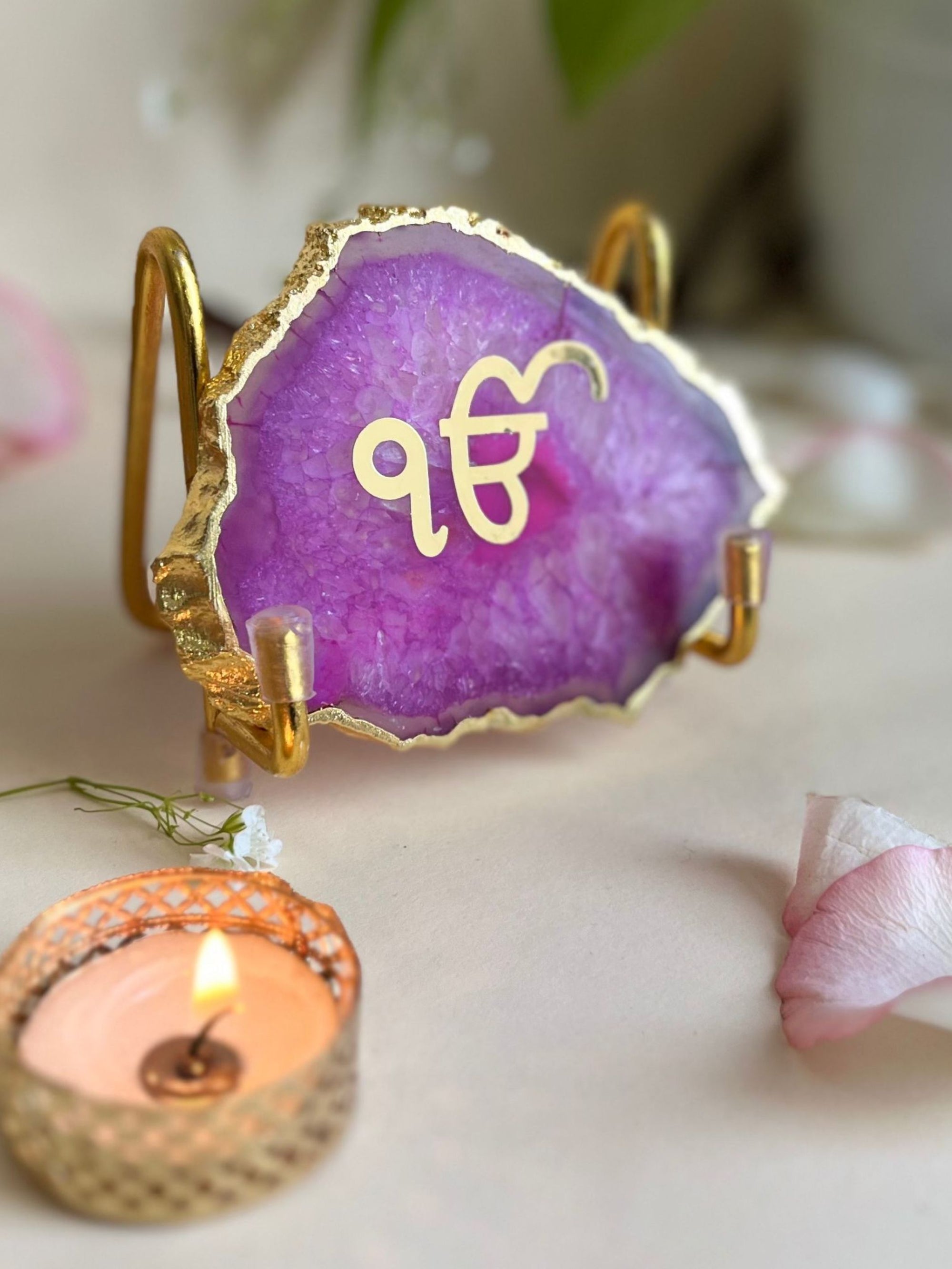 Ik Onkar Metal Holder with  Agate
