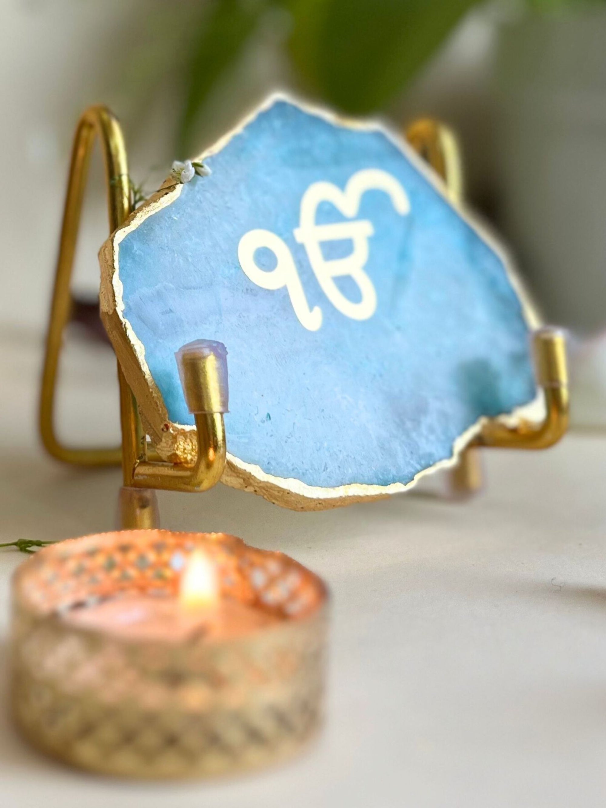 Ik Onkar Metal Holder with  Agate