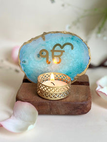 Ik Onkar  Agate with Wood - Tea Light Holder