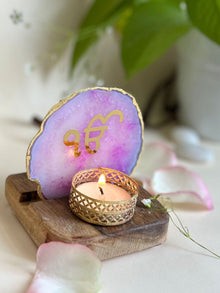 Ik Onkar  Agate with Wood - Tea Light Holder