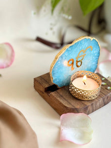 Ik Onkar  Agate with Wood - Tea Light Holder