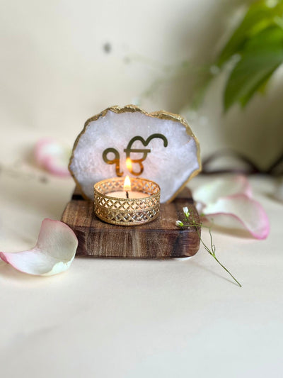 Ik Onkar  Agate with Wood - Tea Light Holder