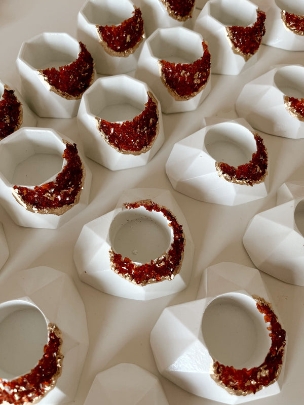 Concrete & Red Crystal Tea Light