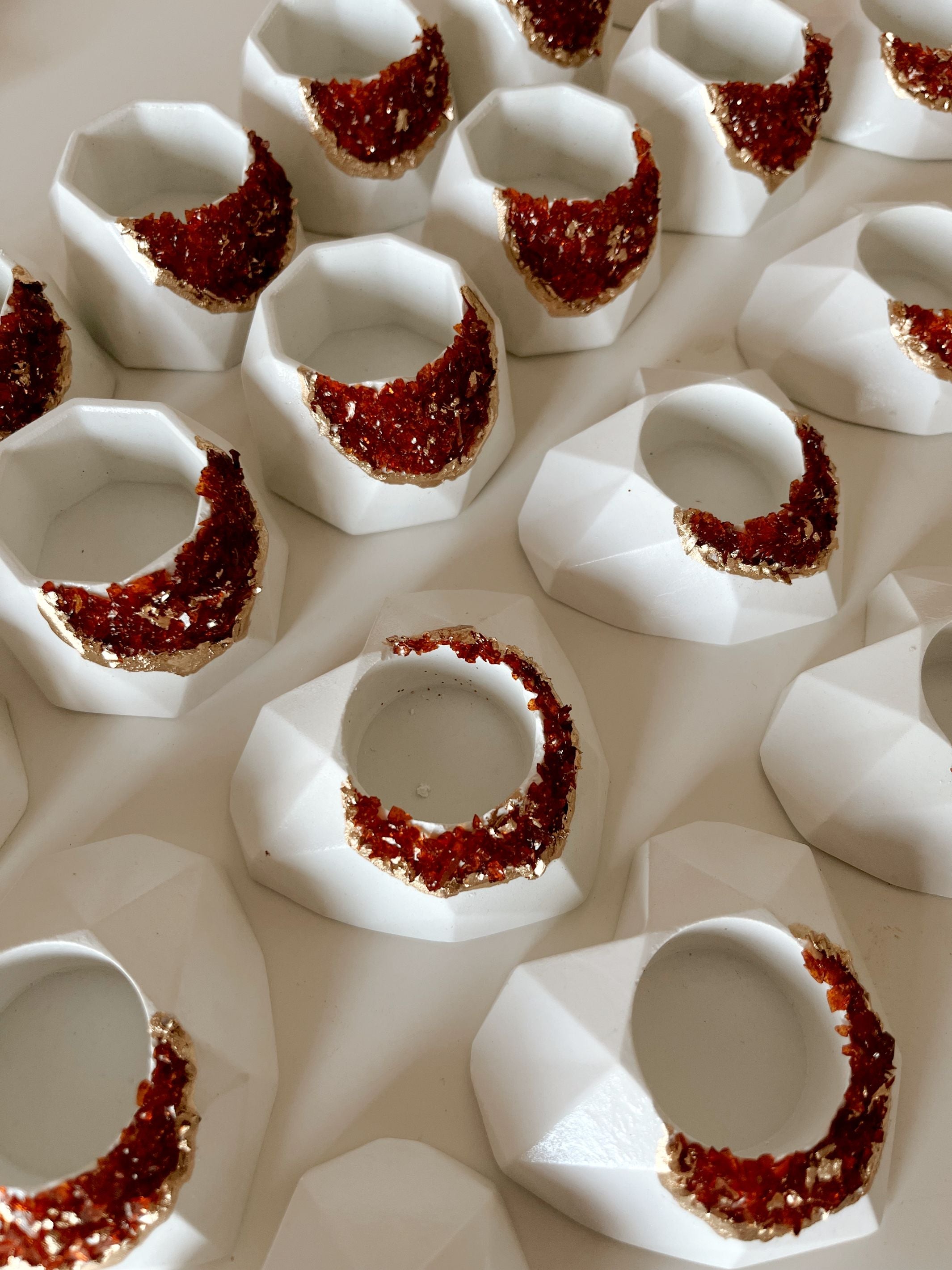 Concrete & Red Crystal Tea Light