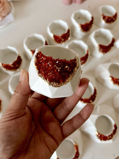Concrete & Red Crystal Tea Light