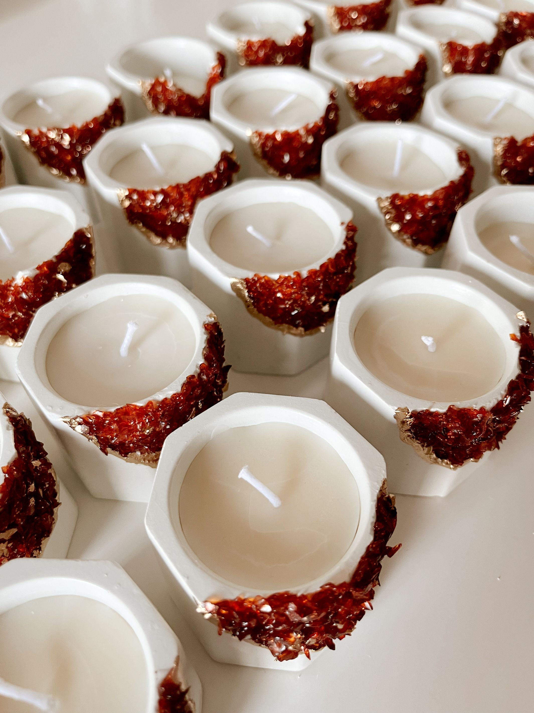 Concrete & Red Crystal Tea Light