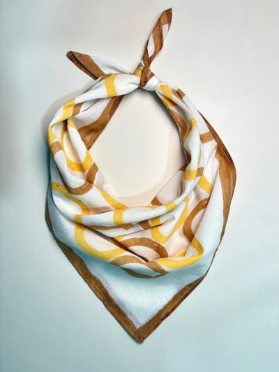 Yellow & Brown Geometric Circles Bandana I Cotton Square Scarf