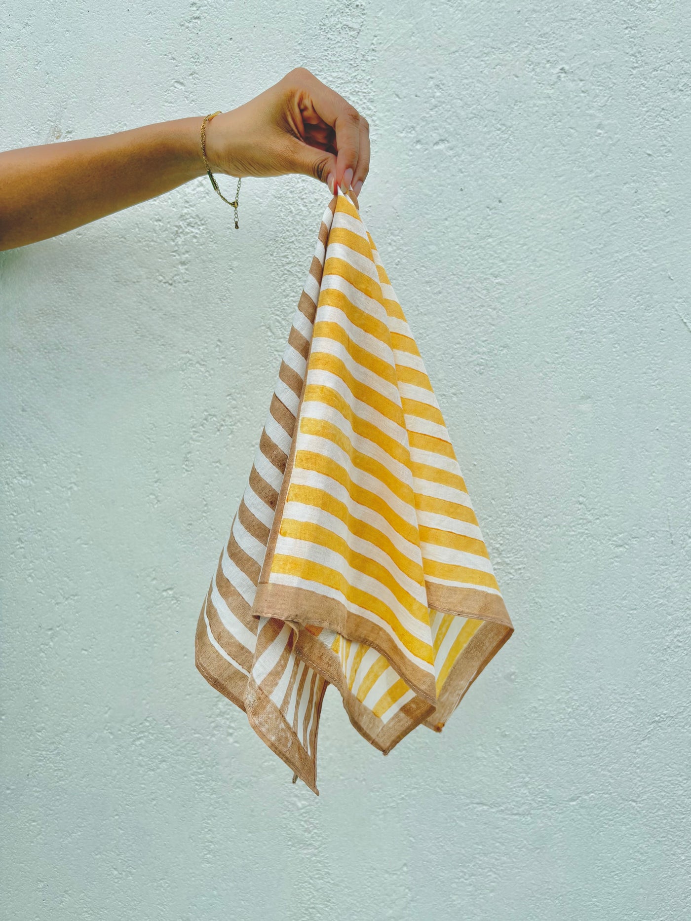 Yellow & Brown Stripes Bandana I Cotton Square Scarf