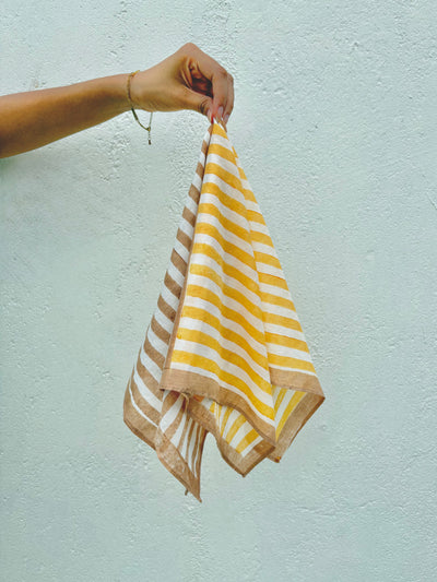 Yellow & Brown Stripes Bandana I Cotton Square Scarf