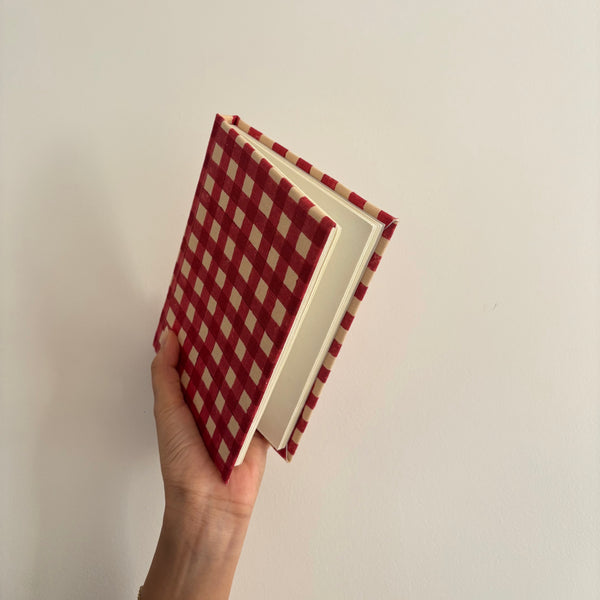 Handcrafted Sustainable A5 Diary Journal Notebook l Handmade Paper l Red Checks