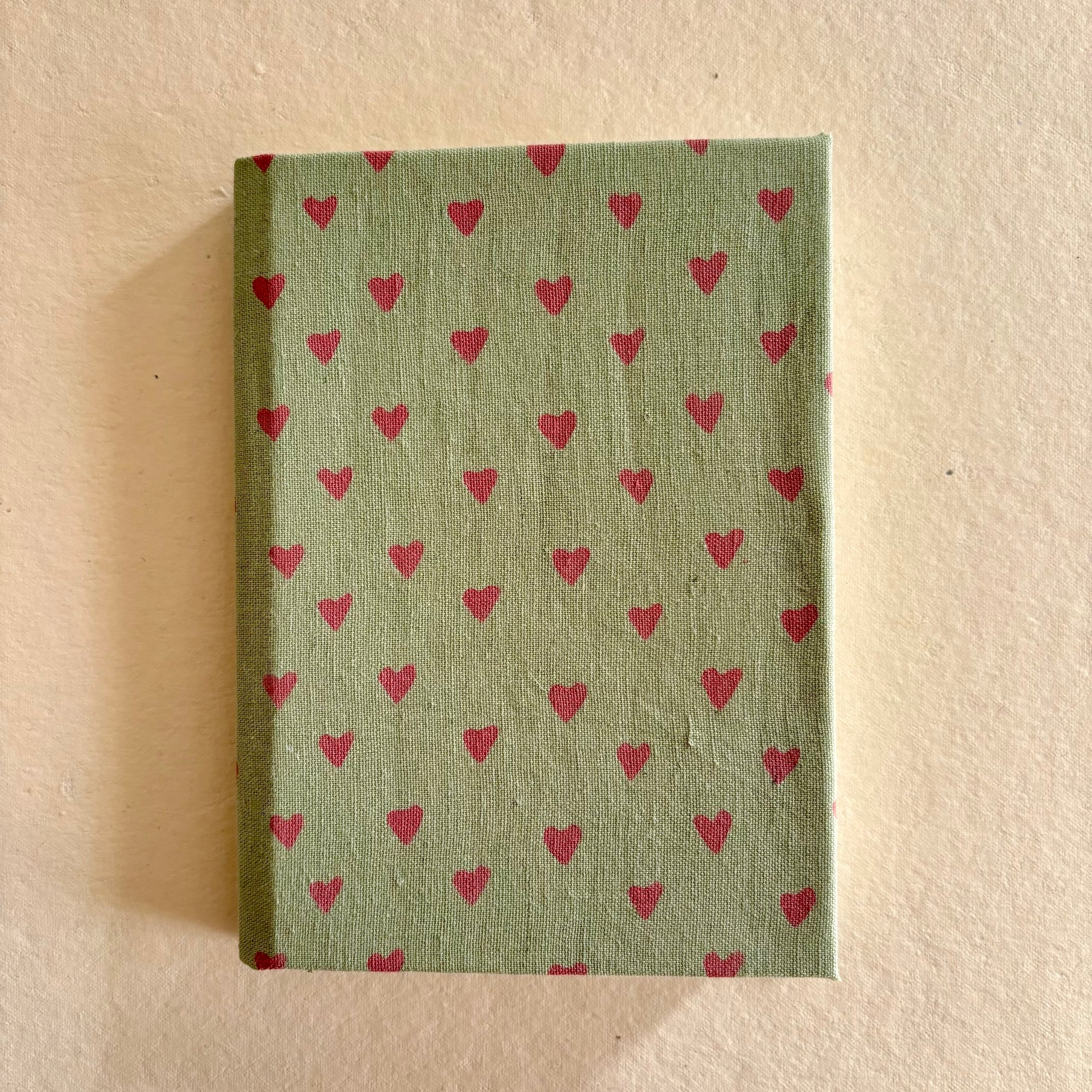 Handcrafted Sustainable A5 Diary Journal Notebook l Handmade Paper l Pink Hearts on Green