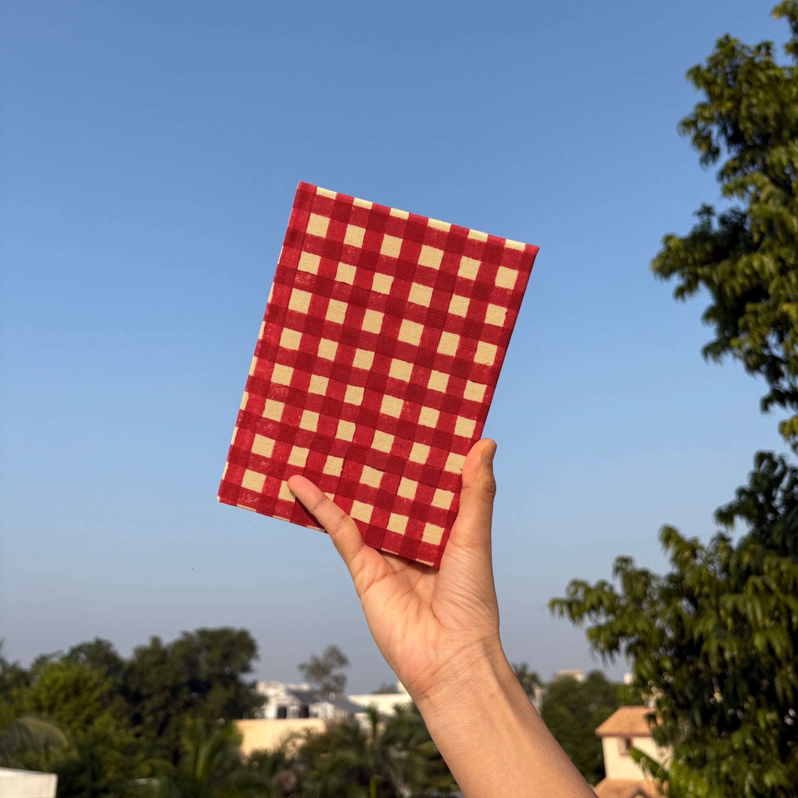 Handcrafted Sustainable A5 Diary Journal Notebook l Handmade Paper l Red Checks
