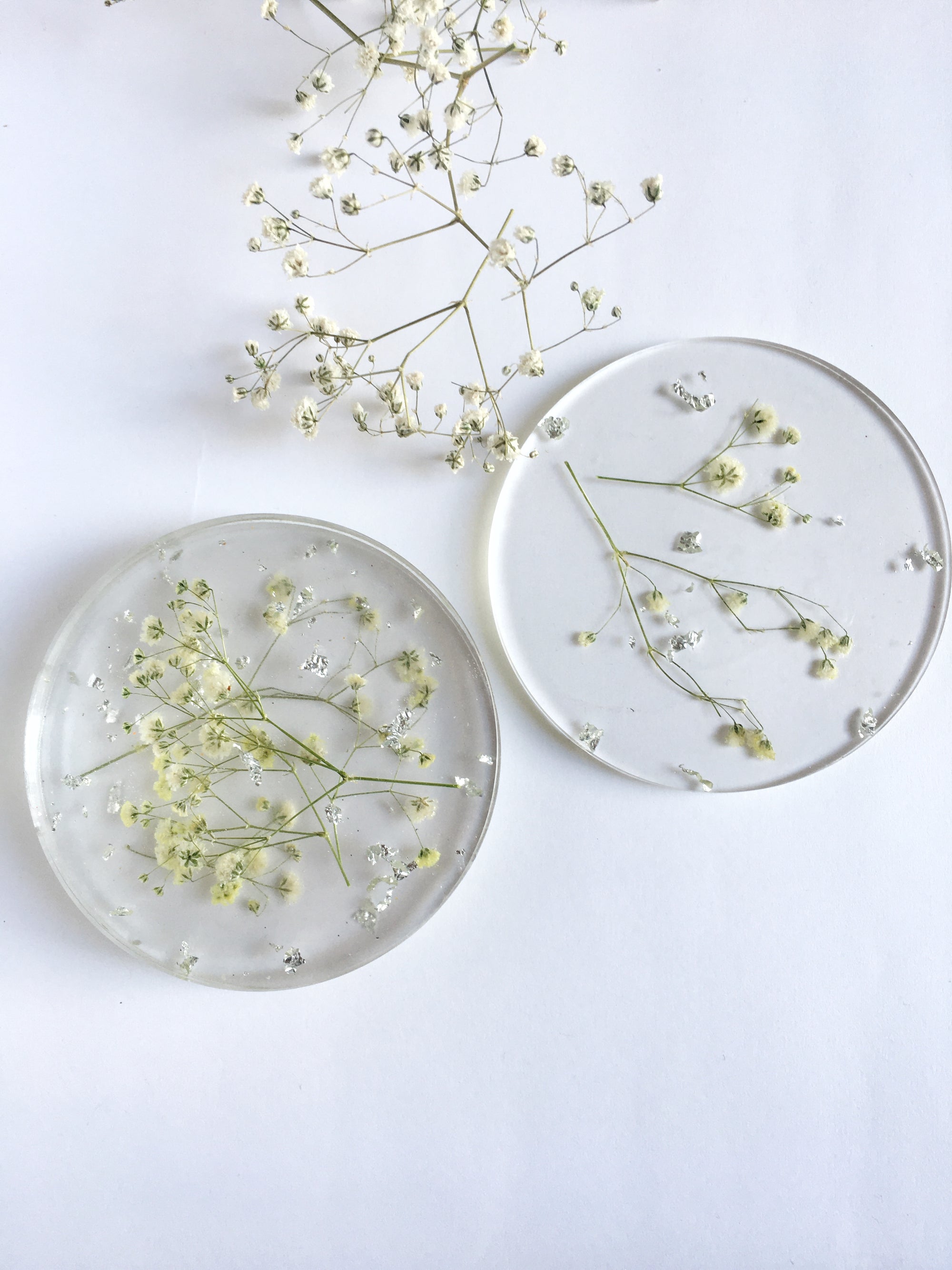 Gypsophila Resin Coasters (set of 2)
