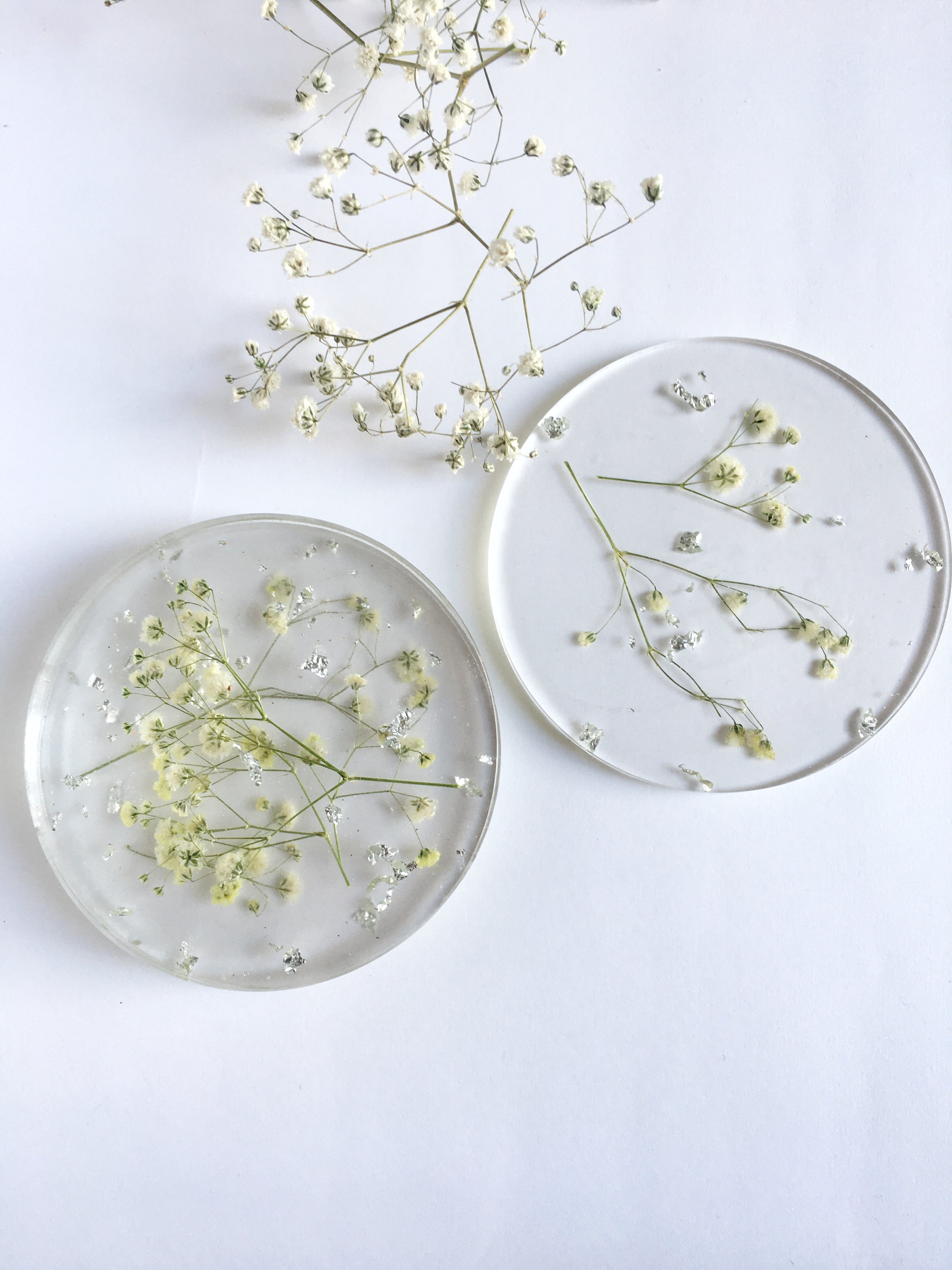 Gypsophila Resin Coasters (set of 2)
