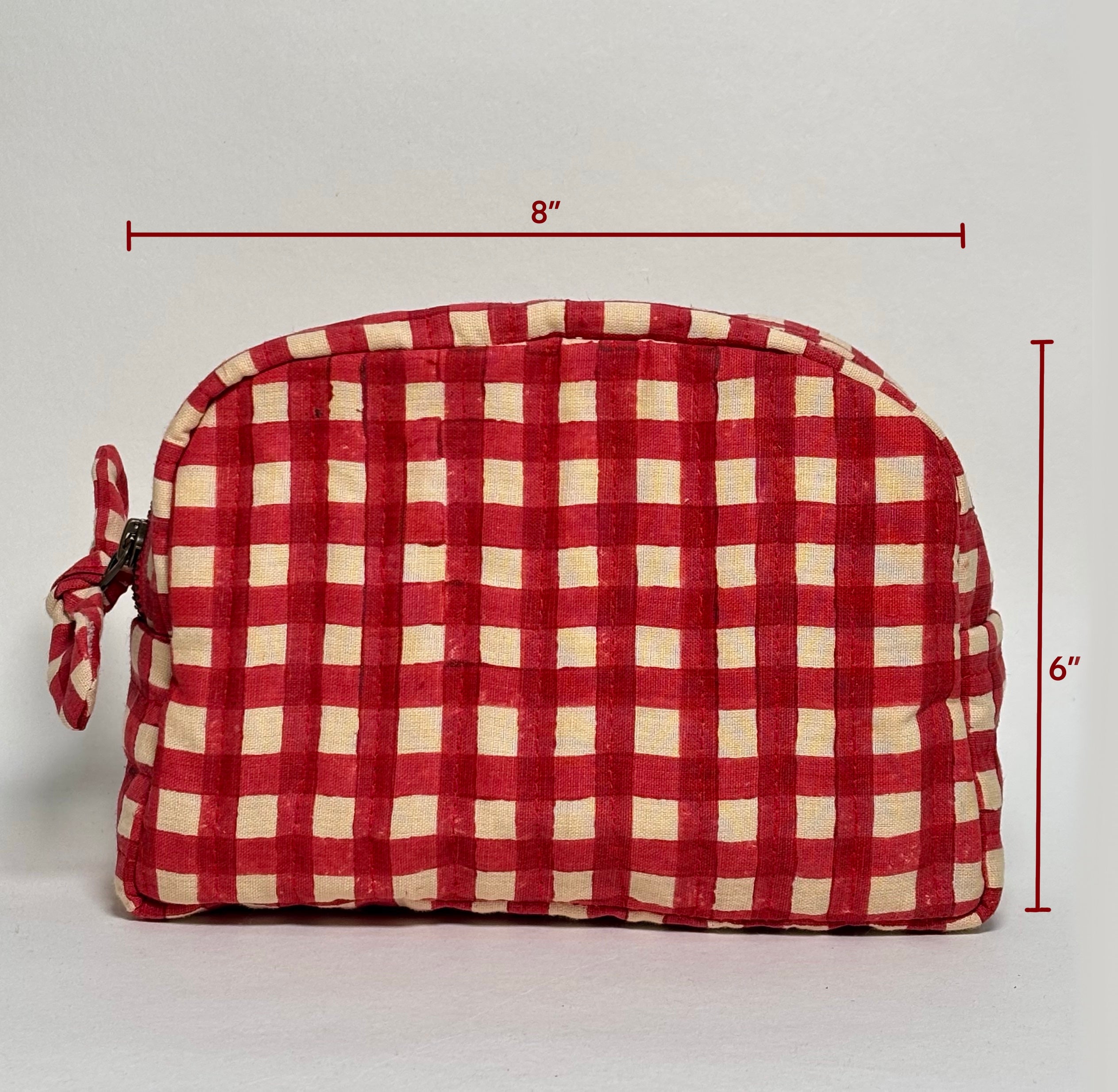 Sustainable Quilted Cotton Travel Pouch Set l Red Checks Classic Organiser Set