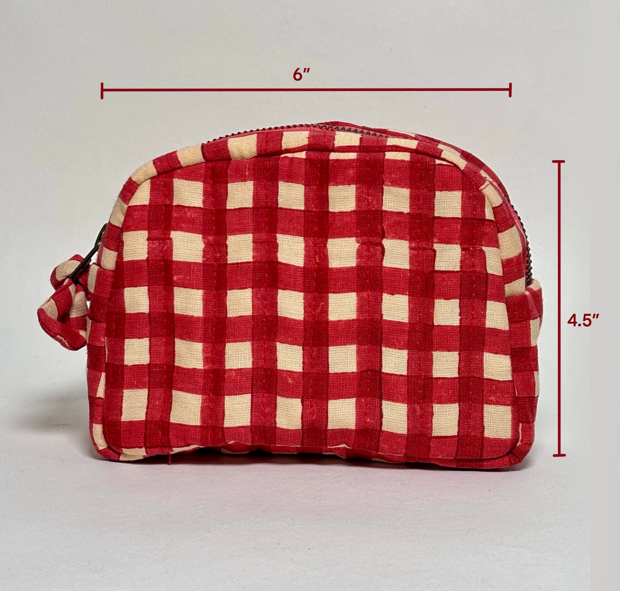 Sustainable Quilted Cotton Travel Pouch Set l Red Checks Classic Organiser Set