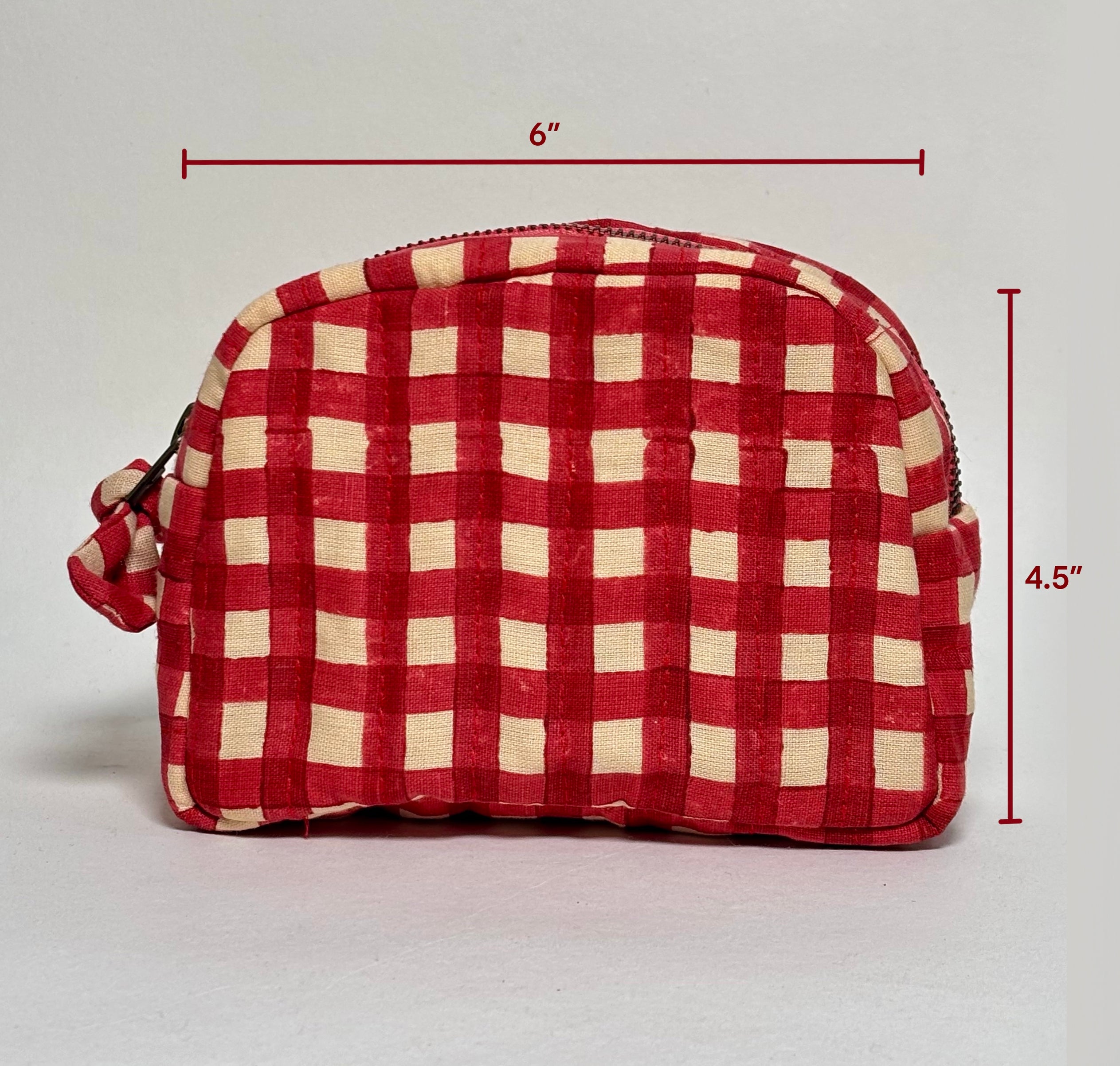 Sustainable Quilted Cotton Travel Pouch Set l Red Checks Classic Organiser Set