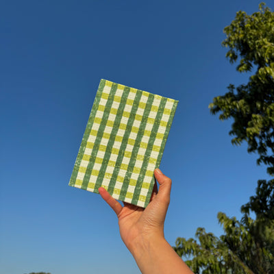 Handcrafted Sustainable A5 Diary Journal Notebook l Handmade Paper l Green Checks