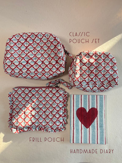 GIFT BUNDLE – Classic & Frill Pouches with Diary (Blue & Red)