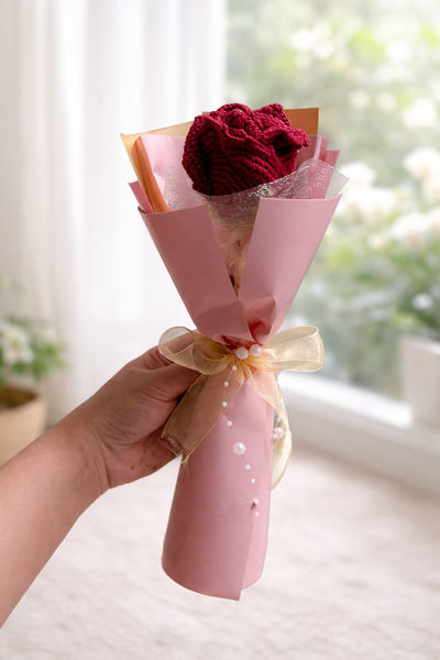 Crochet Maroon Rose Bouquet