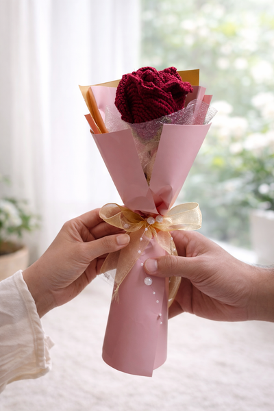 Crochet Maroon Rose Bouquet