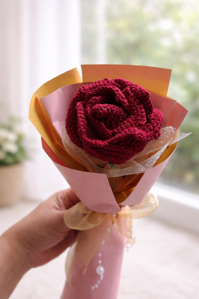 Crochet Maroon Rose Bouquet