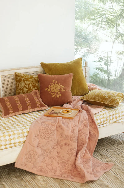 Rosabelle Chintz Soft Pink Velvet Embroidered Quilt