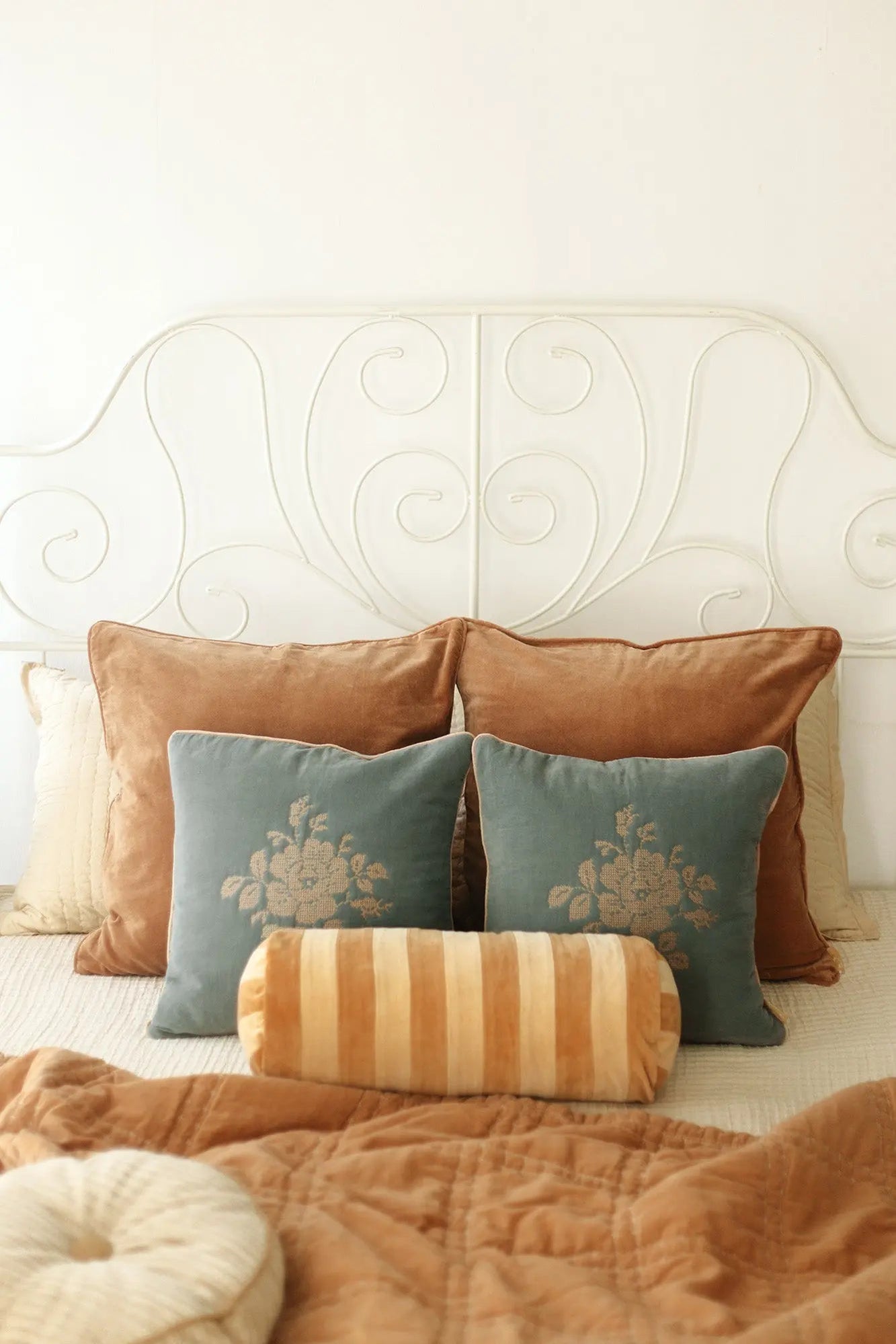 Camellia Teal Cross Stitch Cushion Cover
