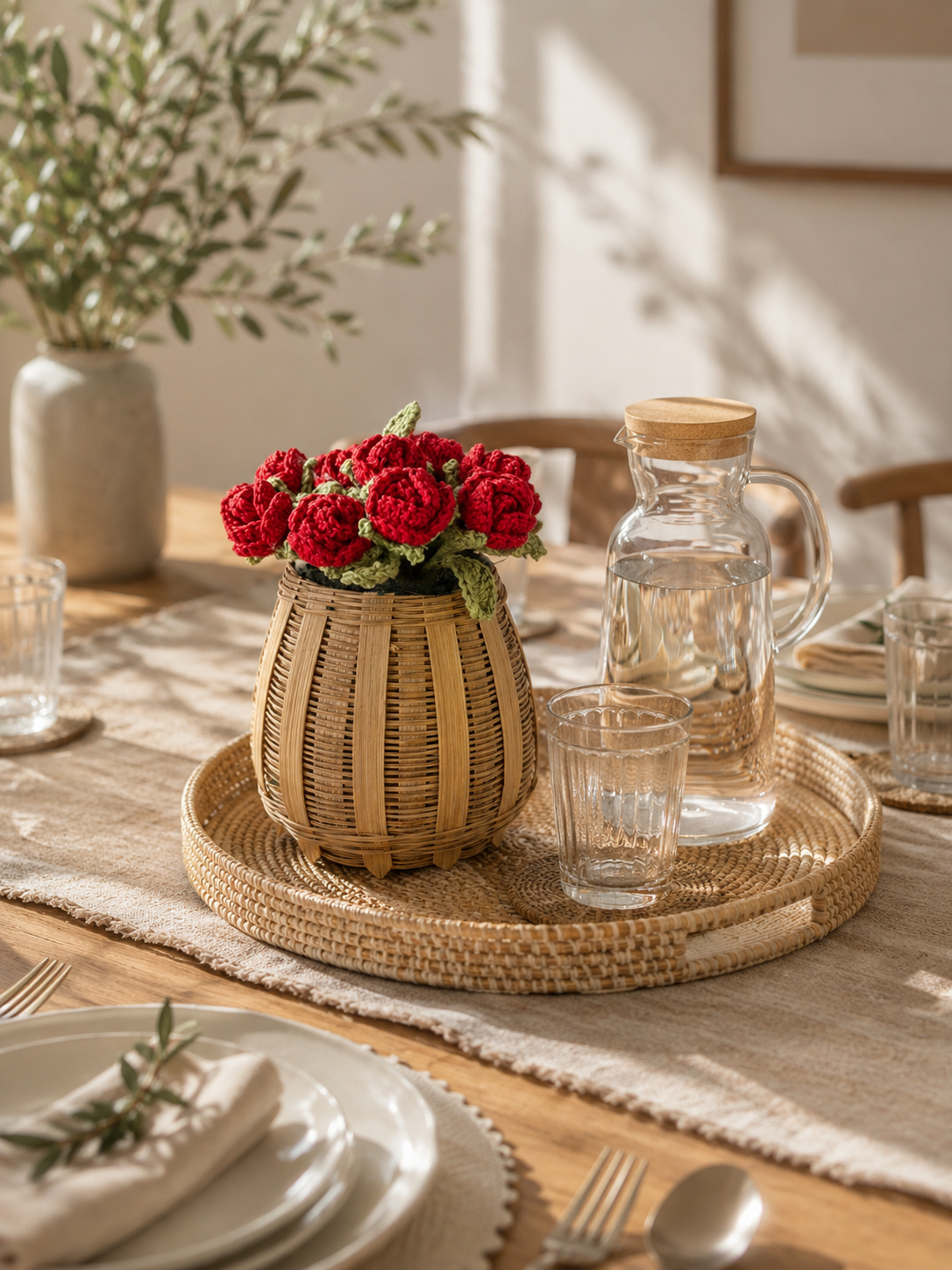 Crochet Rosette Cane Basket